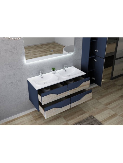 Meuble de salle de bain URBINO 1200 SC-BS avec double plan vasque en résine minérale