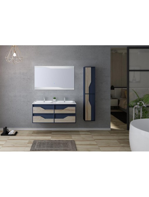 Meuble de salle de bain double vasque URBINO 1200 Scandinave et Bleu Saphir