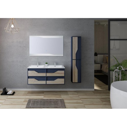 Meuble double vasque suspendu bleu et bois URBINO 1200 SC-BS