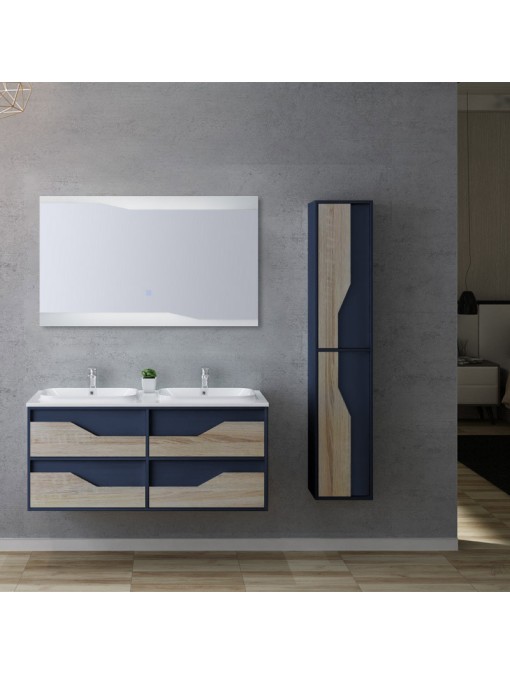 Meuble double vasque suspendu bleu et bois URBINO 1200 SC-BS