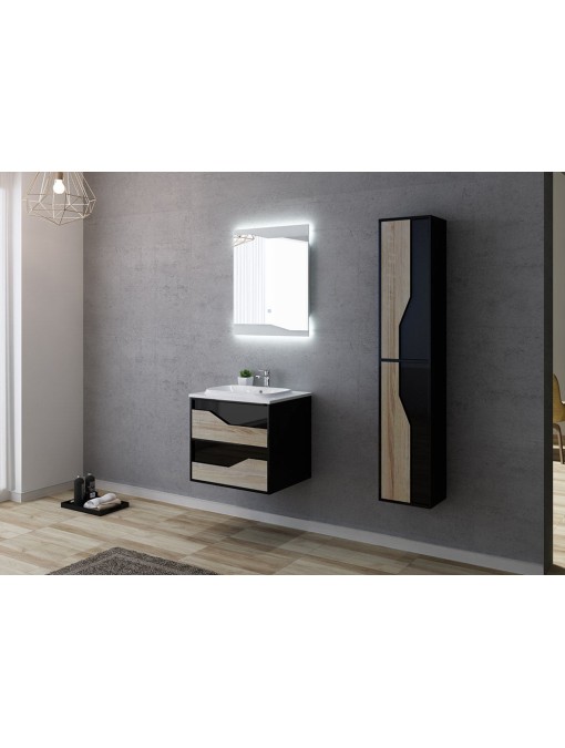 Meuble de salle de bain simple vasque URBINO 600 Scandinave et Noir
