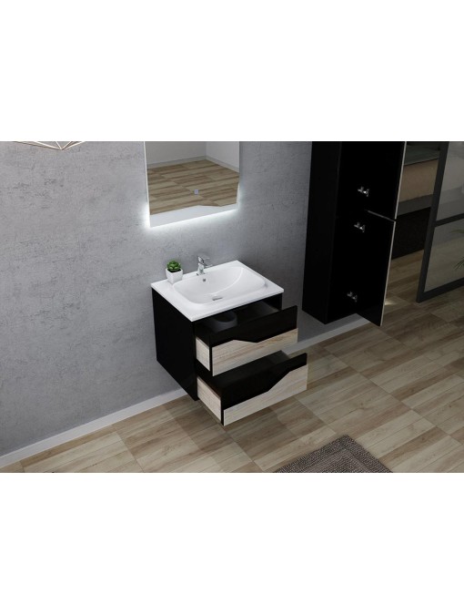 Meuble de salle de bain simple vasque URBINO 600 Scandinave et Noir