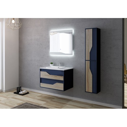 Meuble de salle de bain simple vasque URBINO 800 Scandinave et Bleu Saphir