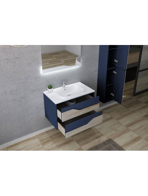 tiroirs Meuble de salle de bain URBINO Ensemble 1 vasque URBINO 800 Scandinave et Bleu SaphirScandinave et Bleu Saphir