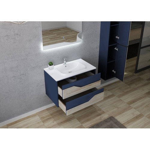 Meuble de salle de bain simple vasque URBINO 800 Scandinave et Bleu Saphir