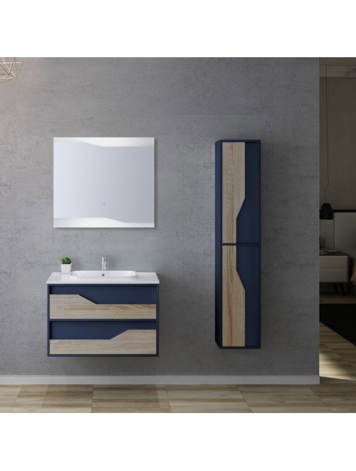 Meuble de salle de bain simple vasque URBINO 800 Scandinave et Bleu Saphir