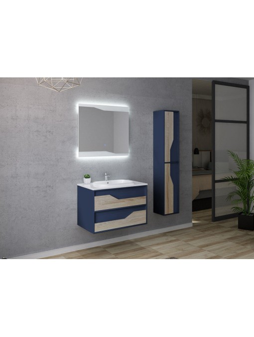 Meuble de salle de bain simple vasque URBINO 800 Scandinave et Bleu Saphir