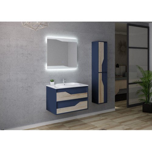 Meuble de salle de bain simple vasque URBINO 800 Scandinave et Bleu Saphir