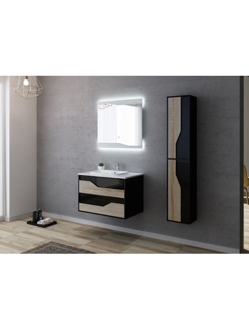 Meuble de salle de bain simple vasque URBINO 800 Scandinave et Noir