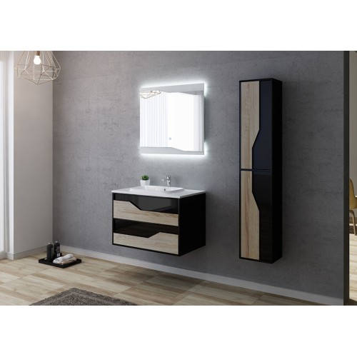 Meuble de salle de bain simple vasque URBINO 800 Scandinave et Noir