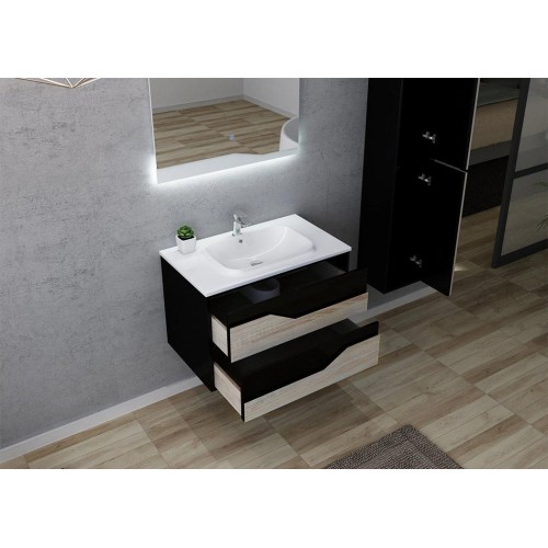 Meuble de salle de bain simple vasque URBINO 800 Scandinave et Noir