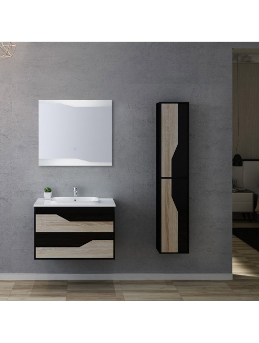 Meuble de salle de bain simple vasque URBINO 800 Scandinave et Noir