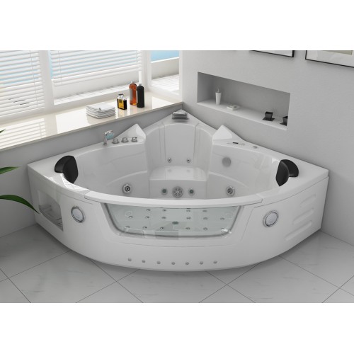 Baignoire d'angle massante 2 places avec hublot