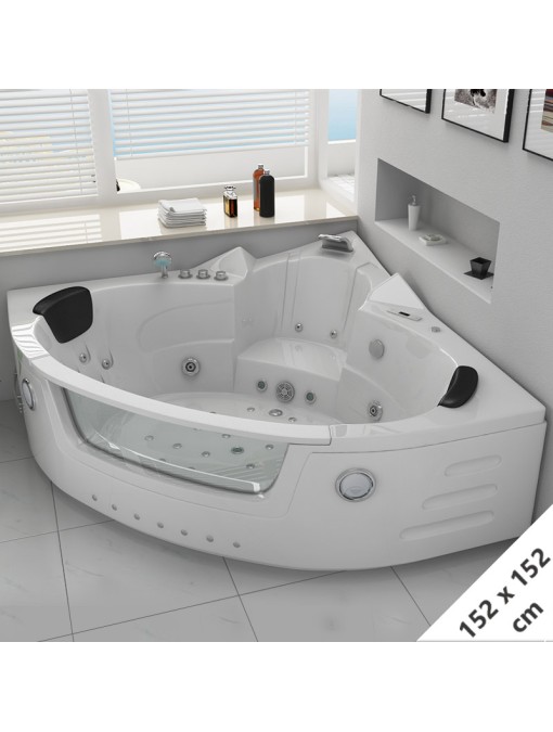 Baignoire d'angle massante 2 places avec hublot
