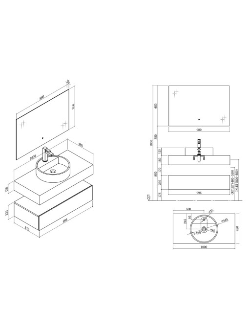 Dimensions Meuble de salle de bain MANCIANO 1000