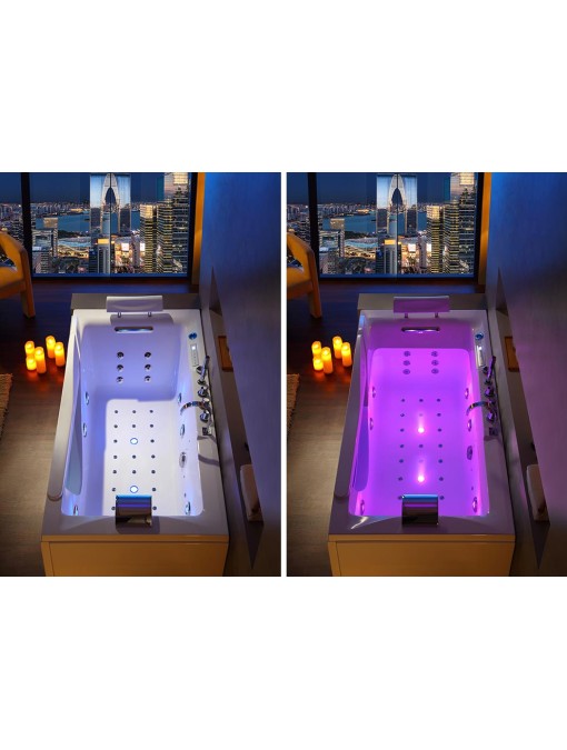 Baignoire avec cascade cervicale dotée d'un éclairage LED coloré