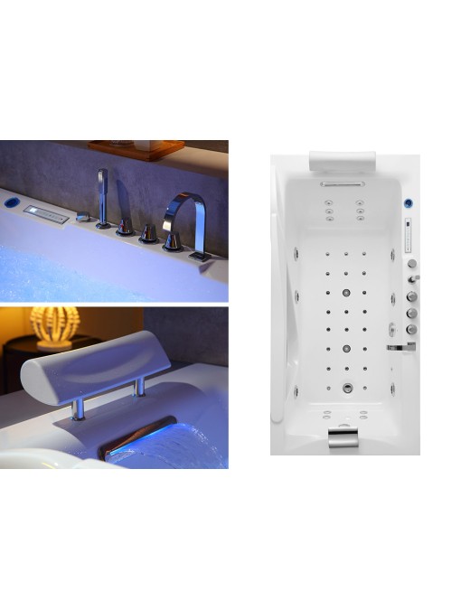 Baignoire massante avec panneau de contrôle tactile et port USB