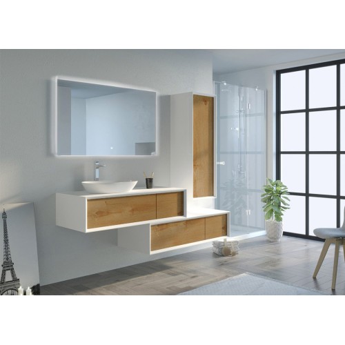 Meuble de salle de bain Belsito 1200 Bois naturel et blanc