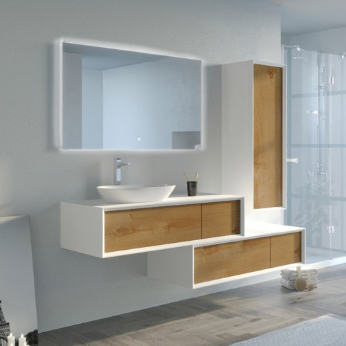 Meuble de salle de bain Belsito 1200 Bois naturel et blanc