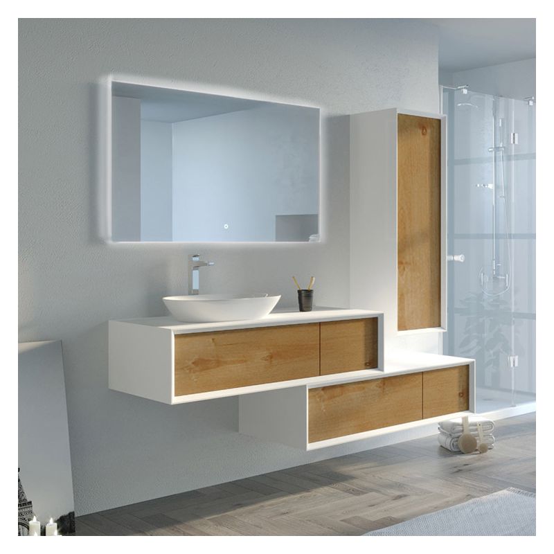 Meuble de salle de bain Belsito 1200 Bois naturel et blanc