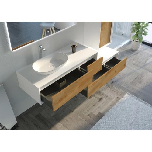 Meuble de salle de bain Belsito 1200 Bois naturel et blanc