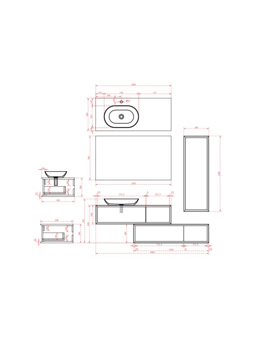 Plan schématique Meuble de salle de bain Belsito 1200 Bois naturel et blanc