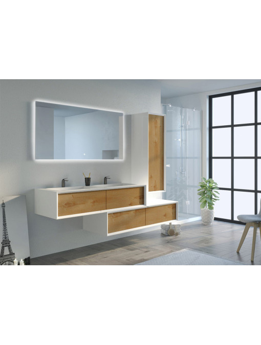 Meuble de salle de bain Avigliano 1400 Bois naturel et blanc