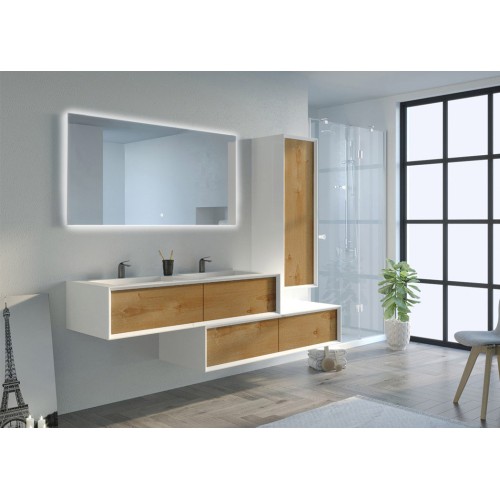 Meuble de salle de bain Avigliano 1400 Bois naturel et blanc