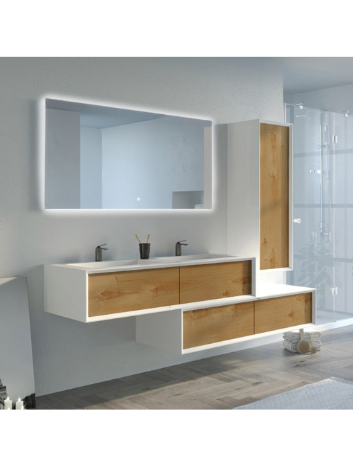Meuble de salle de bain Avigliano 1400 Bois naturel et blanc