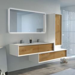 Meuble de salle de bain Avigliano 1400 Bois naturel et blanc