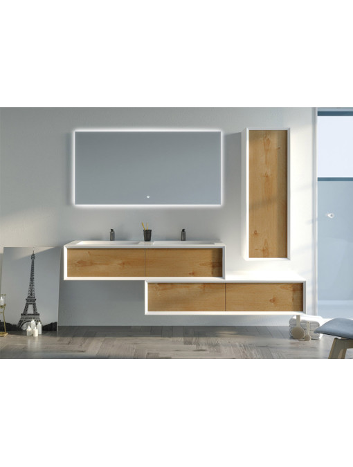 Meuble de salle de bain Avigliano 1400 Bois naturel et blanc
