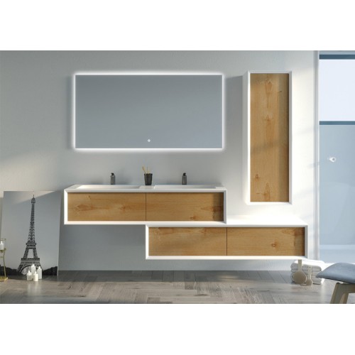 Meuble de salle de bain Avigliano 1400 Bois naturel et blanc