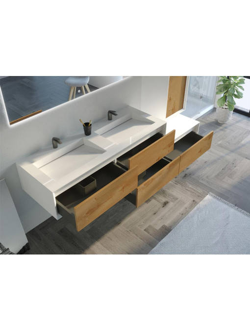 Vue intérieure Meuble de salle de bain Avigliano 1400 Bois naturel et blanc