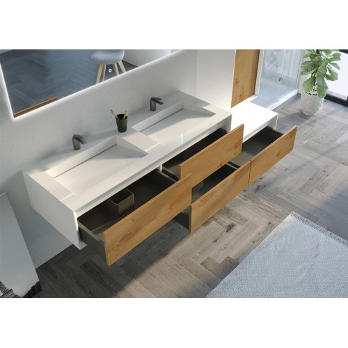 Meuble de salle de bain Avigliano 1400 Bois naturel et blanc