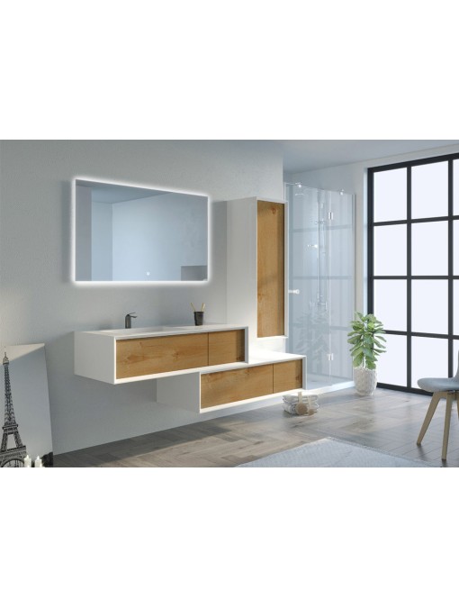 Meuble de salle de bain Avigliano 1200 Bois naturel et blanc