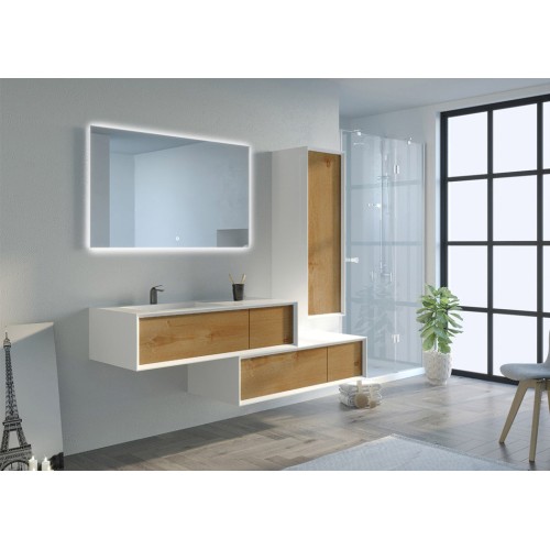 Meuble de salle de bain Avigliano 1200 Bois naturel et blanc