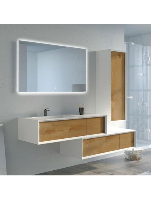 Meuble de salle de bain Avigliano 1200 Bois naturel et blanc