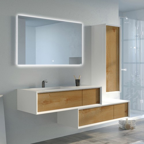 Meuble de salle de bain Avigliano 1200 Bois naturel et blanc