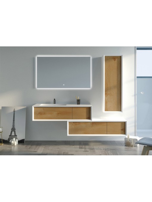 Meuble de salle de bain Avigliano 1200 Bois naturel et blanc