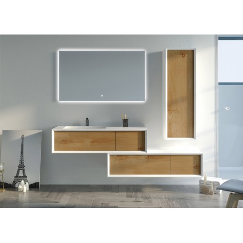 Meuble de salle de bain Avigliano 1200 Bois naturel et blanc