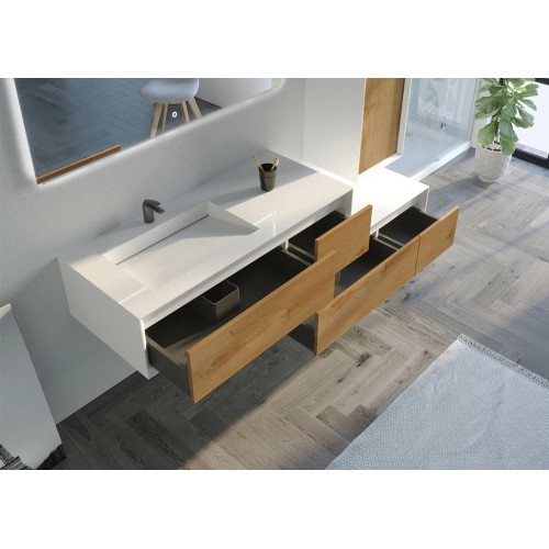 Meuble de salle de bain Avigliano 1200 Bois naturel et blanc