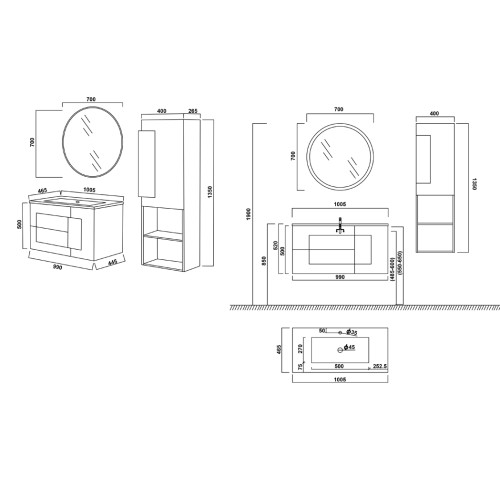 Meuble salle de bain CASTELLO 1000 1 vasque Béton et blanc 