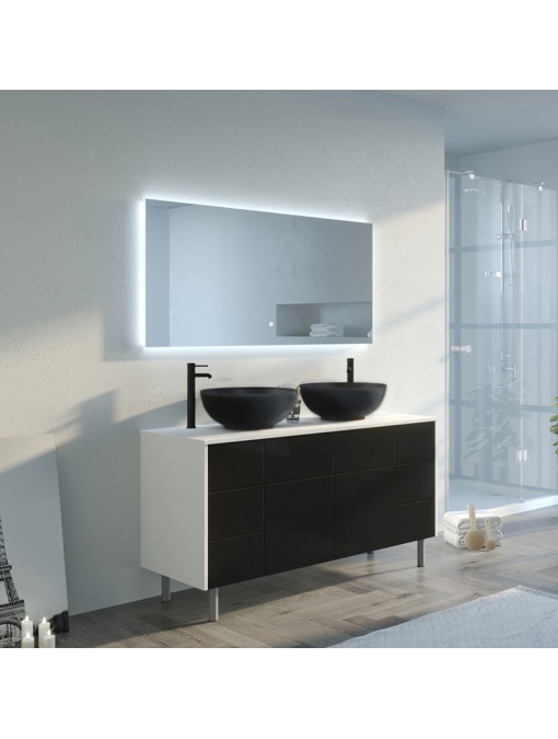 Meuble de salle de bain VERZINO Blanc mat et Noir mat