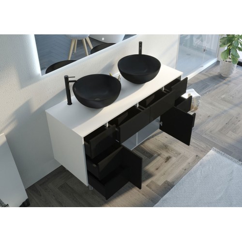 Meuble de salle de bain VERZINO Blanc mat et Noir mat