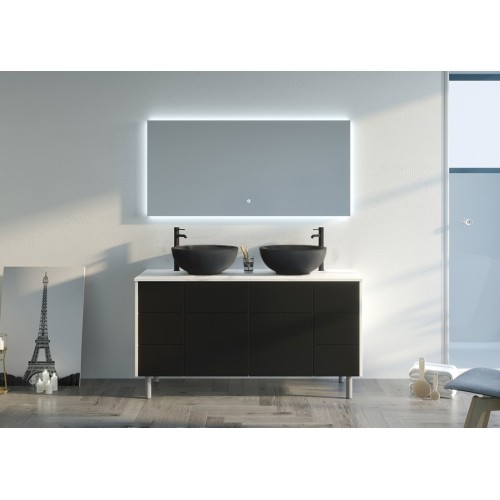 Meuble de salle de bain VERZINO Blanc mat et Noir mat
