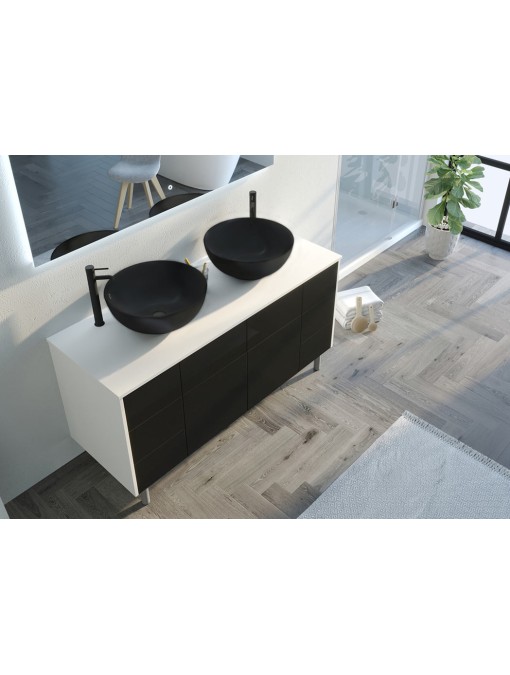 Meuble double vasque de salle de bain VERZINO Blanc mat et Noir mat