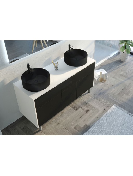 Meuble double vasque noir mat VENEZIA Blanc mat et Noir mat
