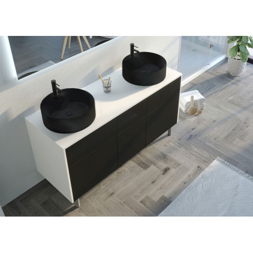 Superbe Meuble double vasque VENEZIA Blanc mat et Noir mat