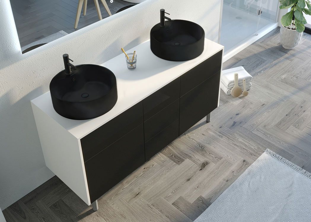 Meuble double vasque avec pied VENEZIA_B-N, meuble de salle de bain 2