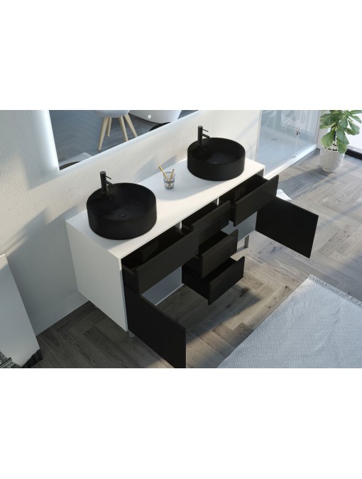 Rangements Meuble double vasque VENEZIA Blanc mat et Noir mat